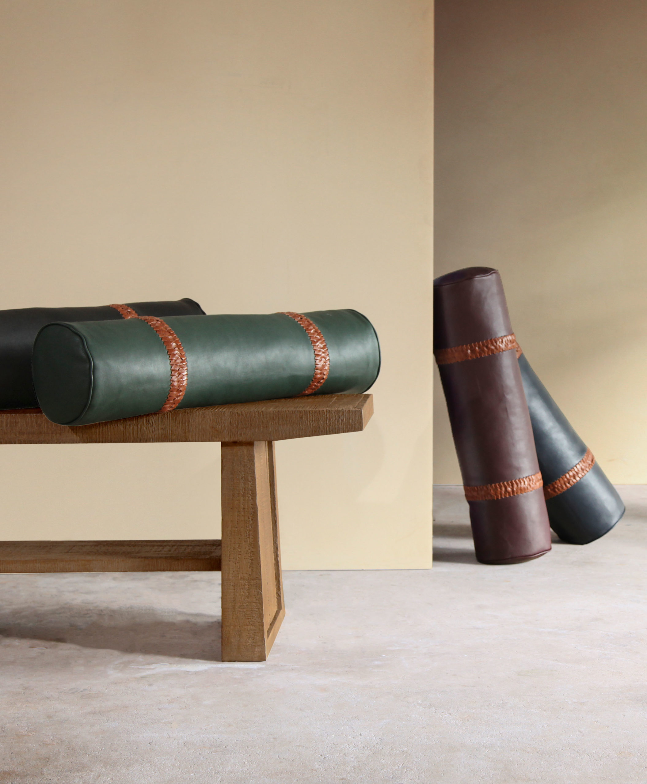 Talabartero-leather-pillow_bench-multiple-colors Talabartero Leather Pillow Bench Multiple Colors