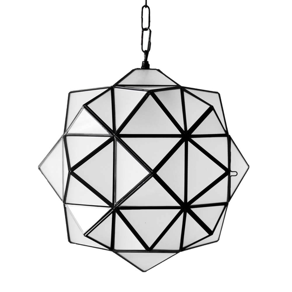 rombus light fixture from l'aviva home. handmade black pendant light with milk glass.