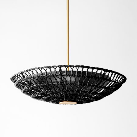 ventila pendant with black rattan and brushed brass accents