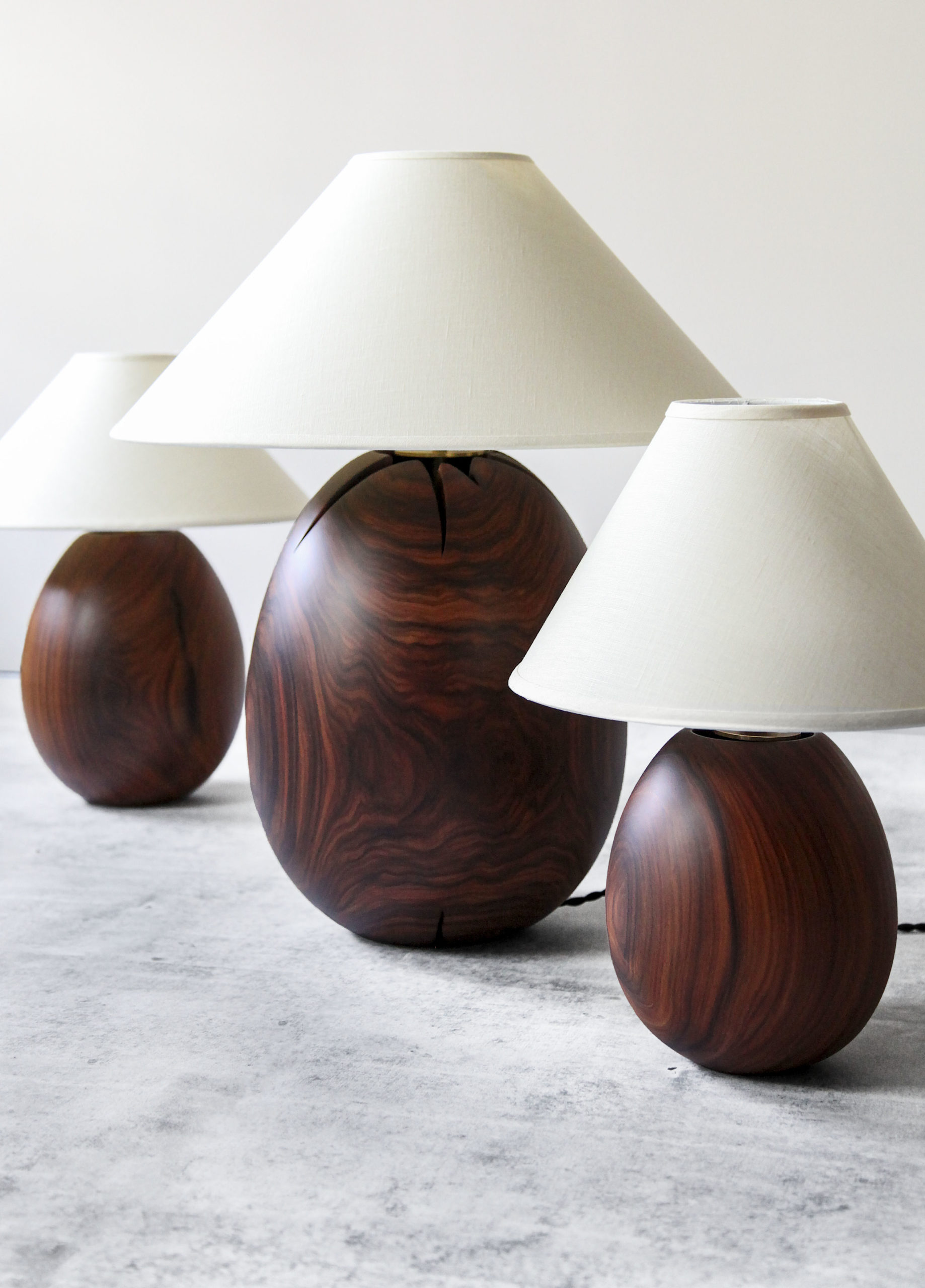 arbol forest_rosewood group 3_c mix and match pairs of wood table lamps.