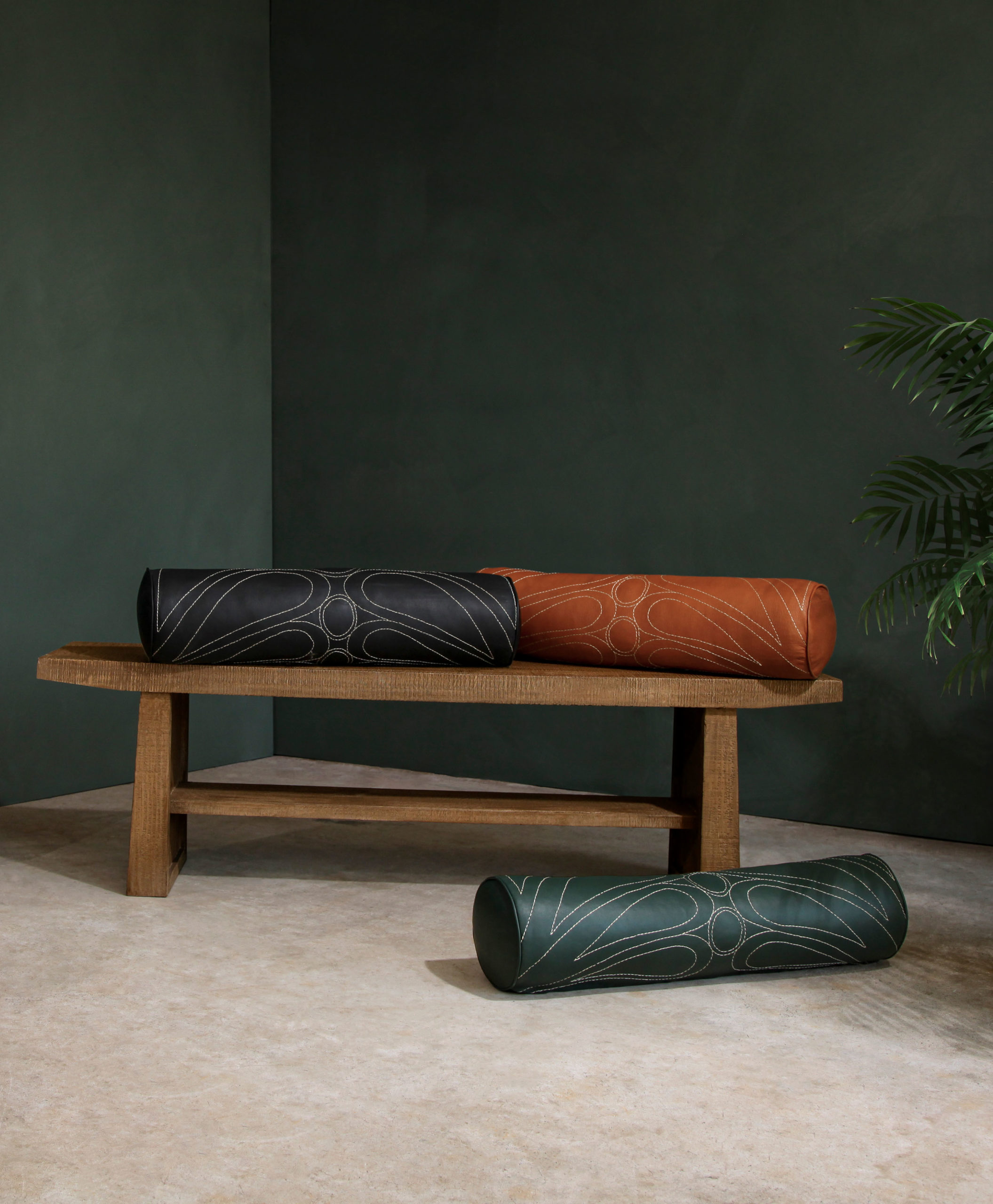 Talabartero-leather-pillow-embroidered_bench-multiple-colors Talabartero Leather Pillow Embroidered Bench Multiple Colors