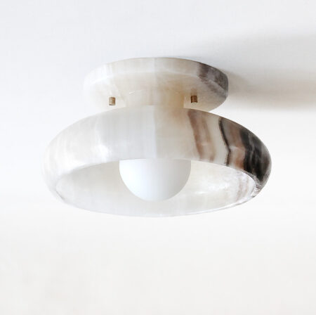 <a href="https://www.lavivahome.mom/shop/lighting/piedra-collection/">Piedra Collection</a><br /><span style="font-size:9pt;" > Black + White Onyx Semi Flush</span>