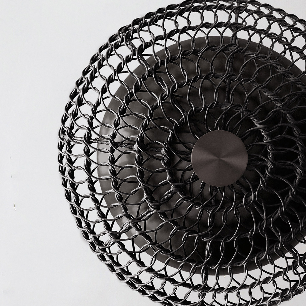 Ventila-lighting_Black-Rattan_Oil-Rubbed-Broze_Bottom-View_Slide Ventila in black rattan with oil rubbed bronze finish